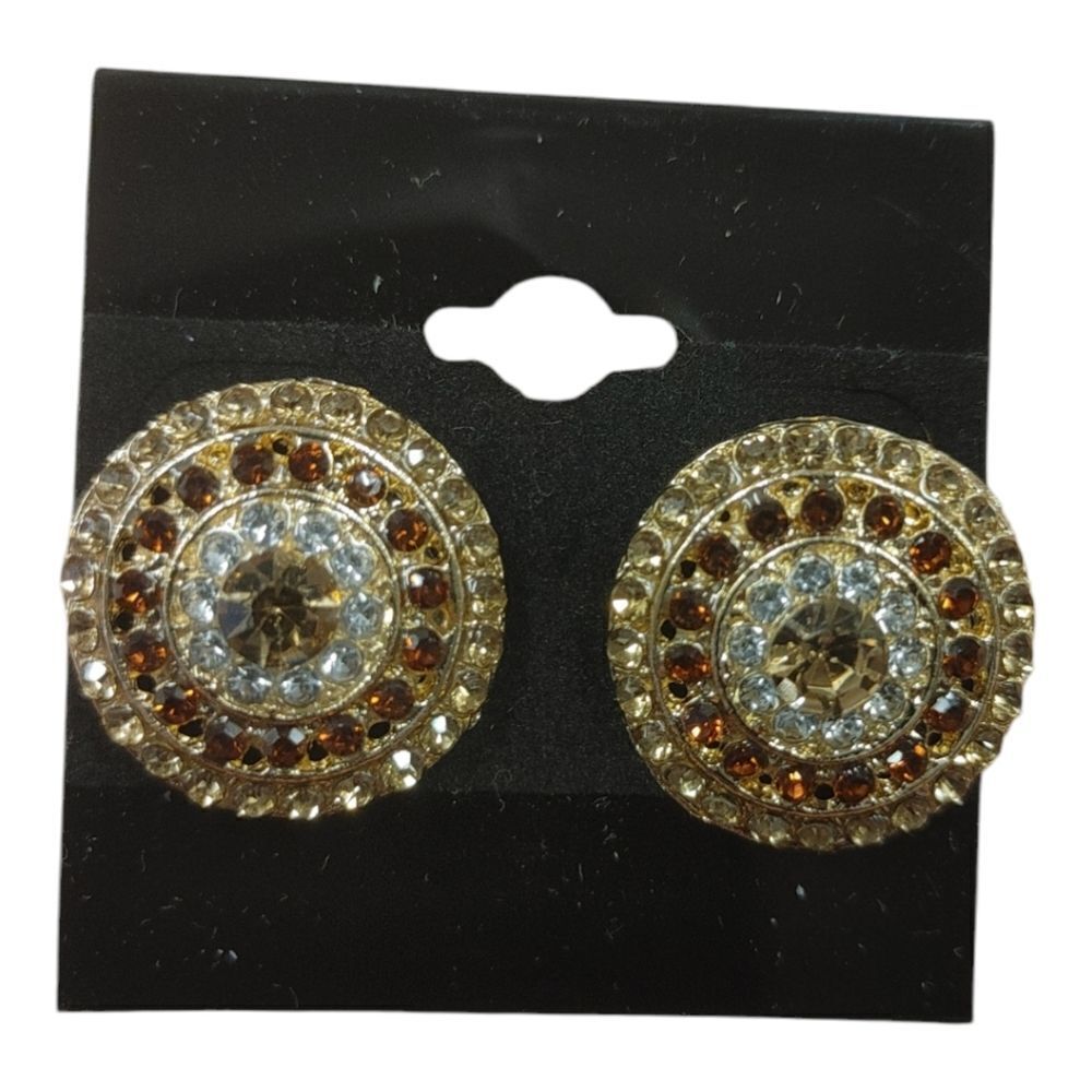 LADIES ROUND MULTI COLOR ROSE GOLD PIERCED EARRINGS. CE11. - Picture 2 of 3